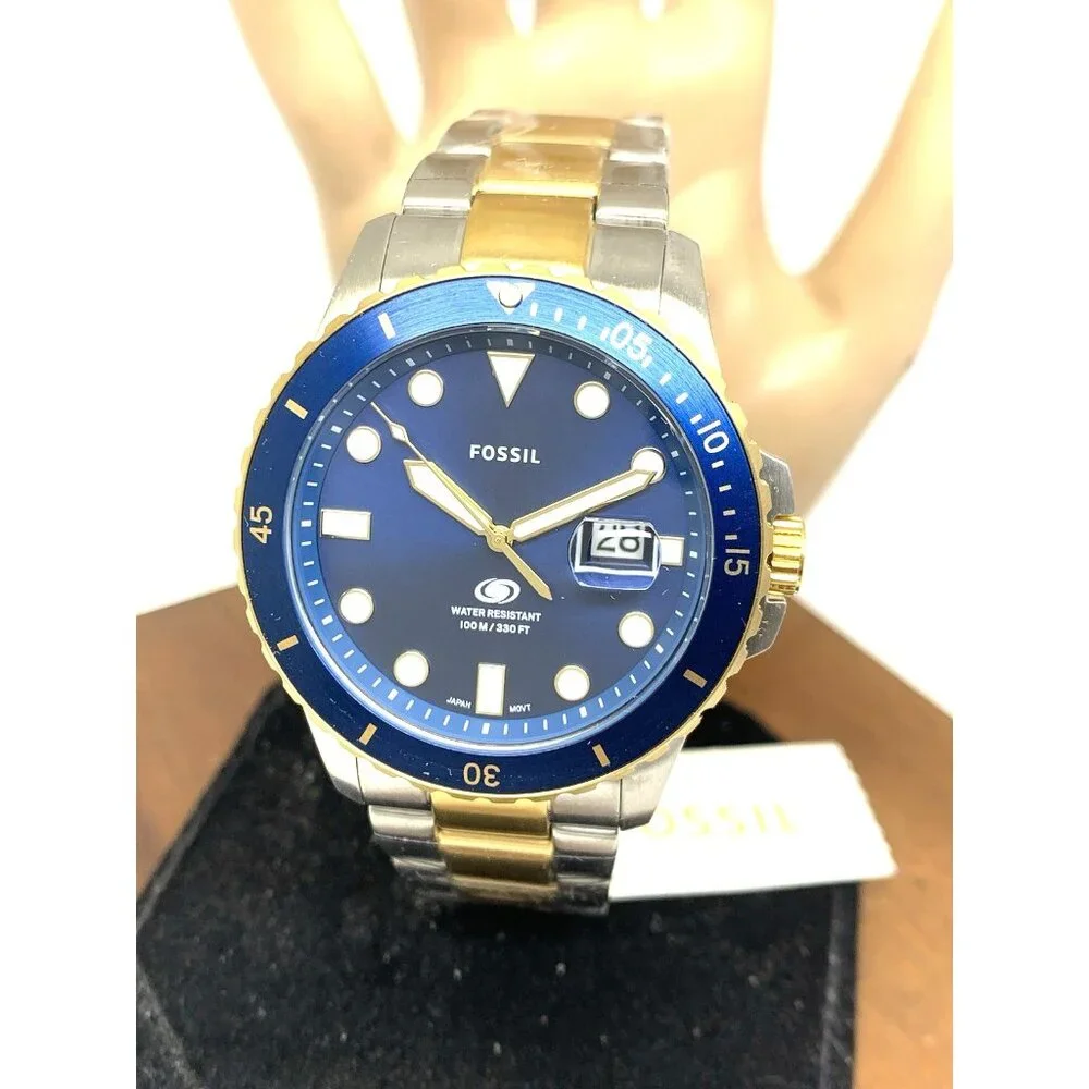 Fossil Men's Watch FS6034 Dive Quartz Blue Dial Two Tone Stainless Steel 42mm